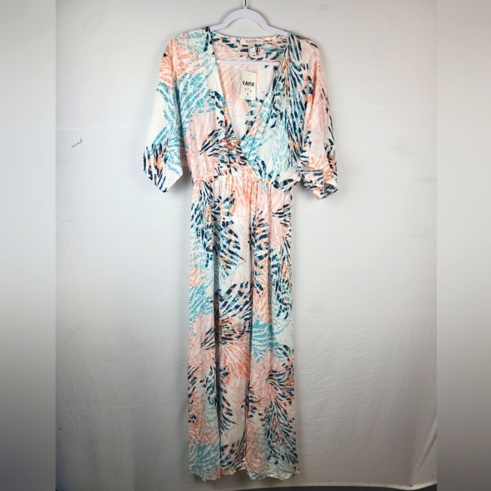 Forever 21 Plunge Vneck Thigh Slit Multicolor Maxi Dress Large
